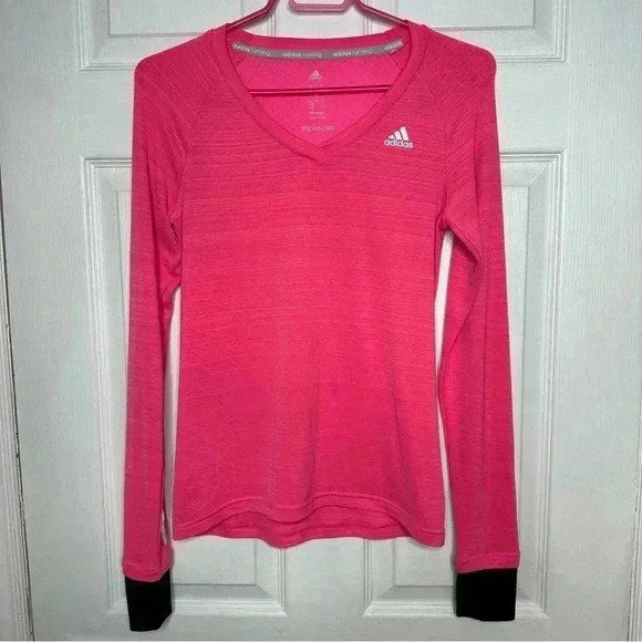 Adidas Supernova Shirt V-Neck Long Sleeved Pink &  Black Size Small - Picture 1 of 16
